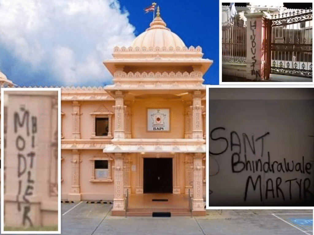 • theguardian.com • thetimes.co.uk ऑस्ट्रेलिया के विक्टोरिया में हिंदू मंदिर पर नस्लवादी नारे लिखे गए।